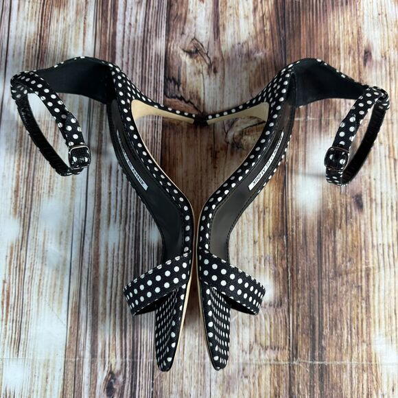 Manolo Blahnik CHAOS Sz EU 40 US 10 Black White Polka Dot High Heel Sandal Shoes - Picture 7 of 11